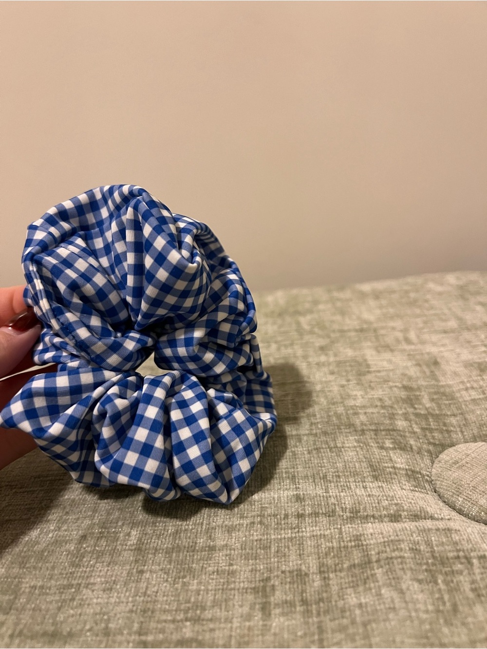 Blue Gingham Scrunchie - Classic Hair Accessory (swim suit material)
